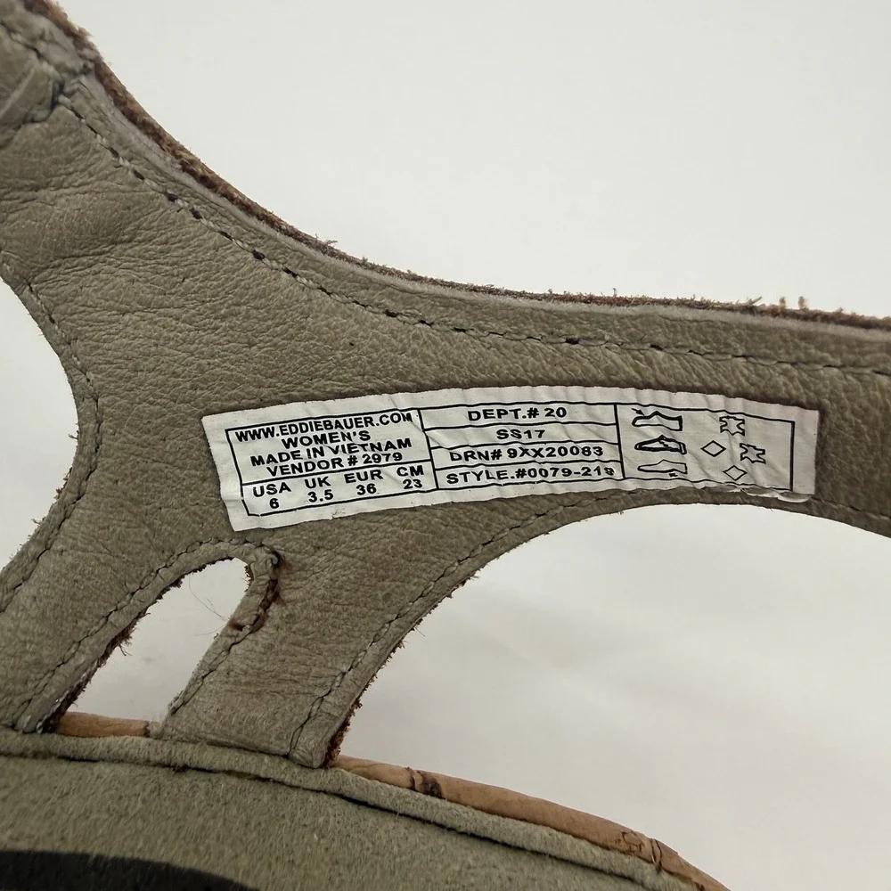Eddie Bauer Sandals Womens 6 Kara II Ankle Strap Brown Buckle Casual Wedge Heels